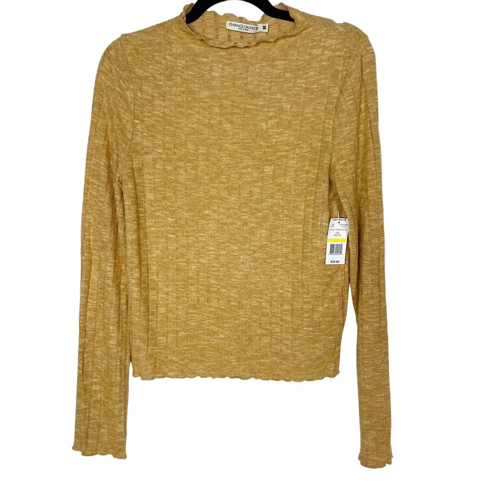 New Chance or Fate Medium Pumpkin Spice Orange Mock Neck Long Sleeve Ribbed Top